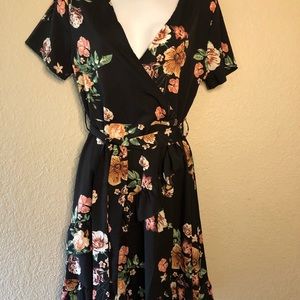 Shein Floral Dress-zipper back-ruffles-ties at waist